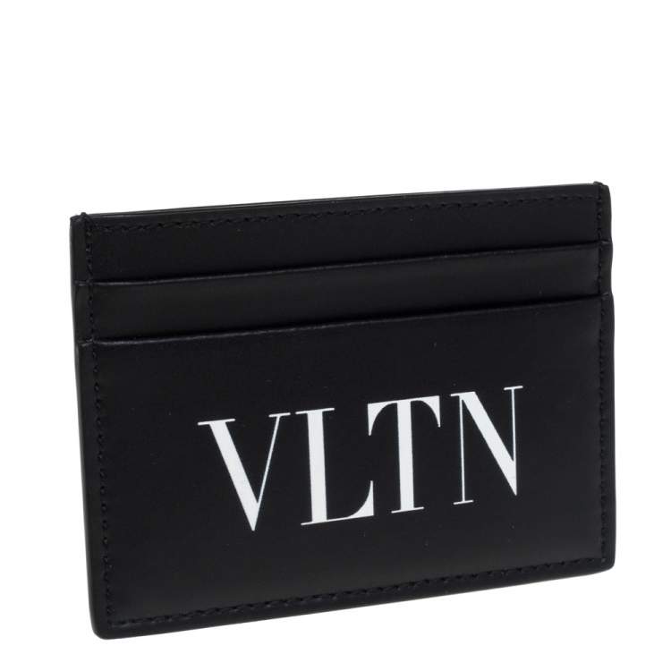 Pre Owned Valentino Black Leather Vltn Logo Card Holder