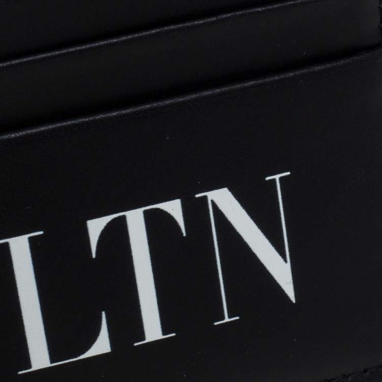Pre Owned Valentino Black Leather Vltn Logo Card Holder