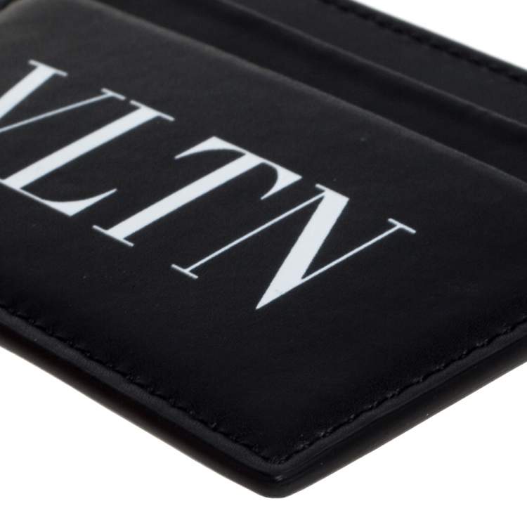 Pre Owned Valentino Black Leather Vltn Logo Card Holder