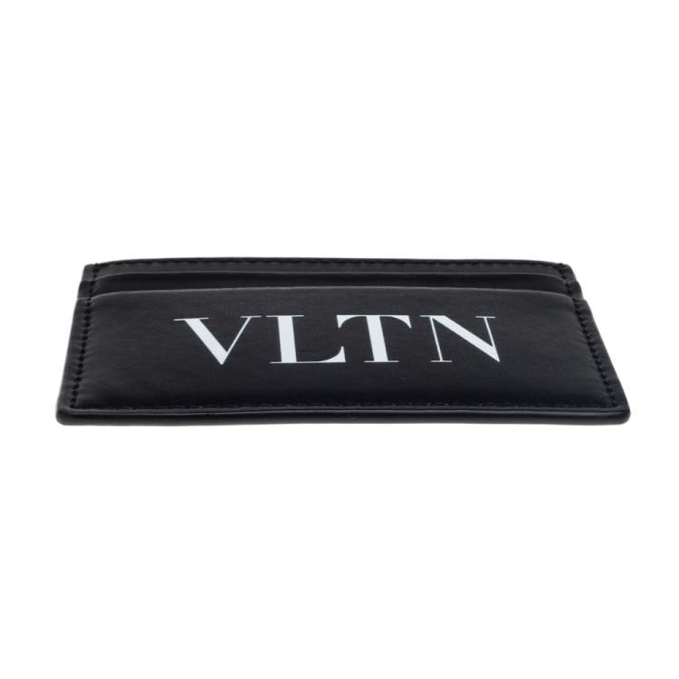 Pre Owned Valentino Black Leather Vltn Logo Card Holder