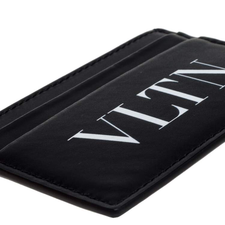 Pre Owned Valentino Black Leather Vltn Logo Card Holder