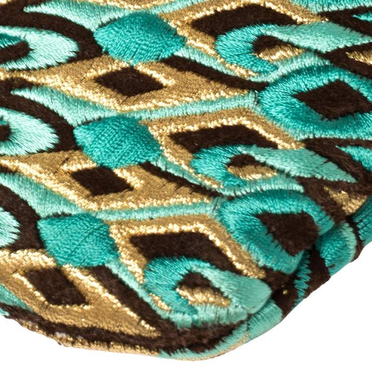 Pre Owned Valentino Multicolor Embroidered Printed Suede VRing Flap Hobo