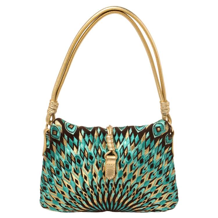 Pre Owned Valentino Multicolor Embroidered Printed Suede VRing Flap Hobo