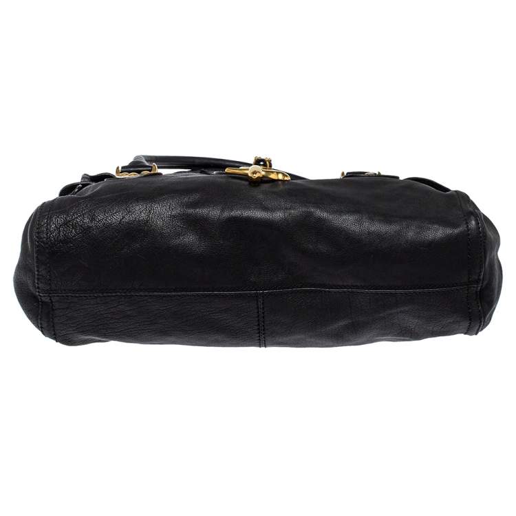 Pre Owned Valentino Black Soft Leather Clasp Flap Satchel