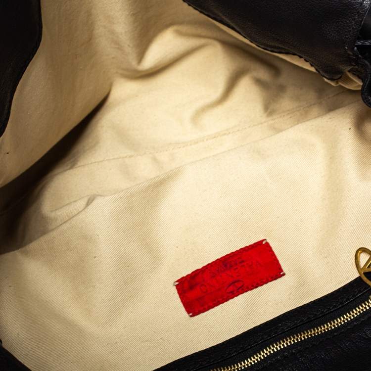 Pre Owned Valentino Black Soft Leather Clasp Flap Satchel