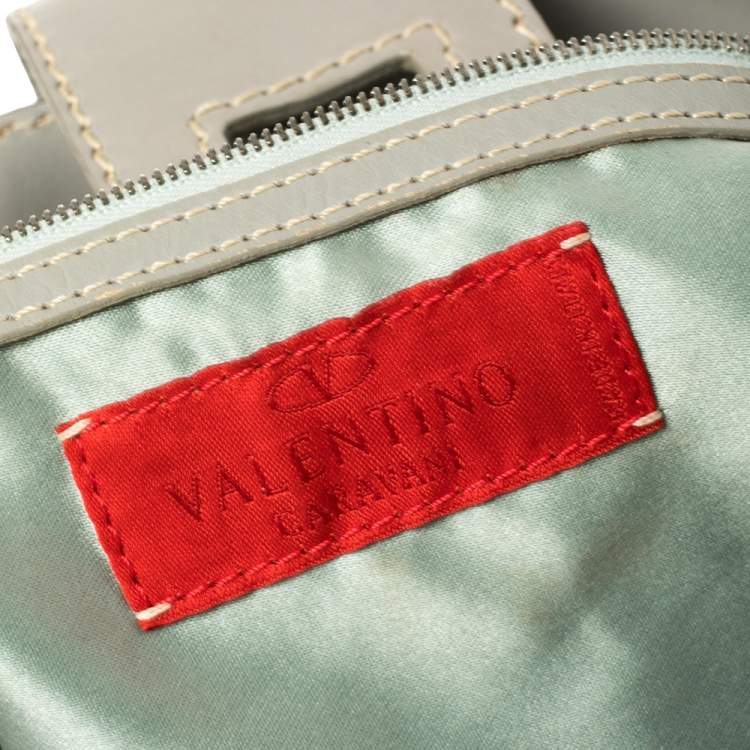 Pre Owned Valentino Mint Blue/Grey Grain Leather Metal Flap Hobo