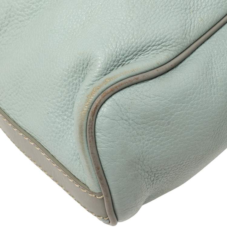 Pre Owned Valentino Mint Blue/Grey Grain Leather Metal Flap Hobo