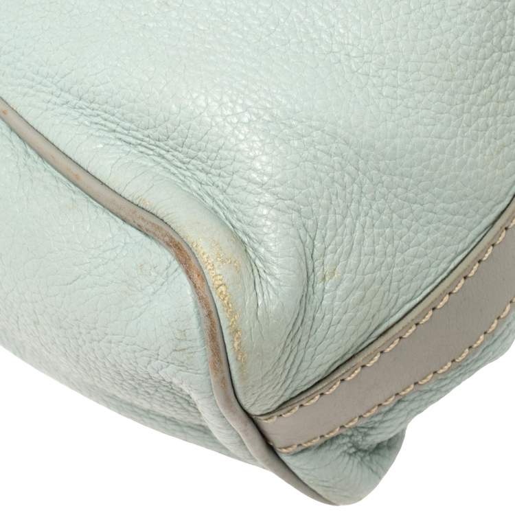 Pre Owned Valentino Mint Blue/Grey Grain Leather Metal Flap Hobo