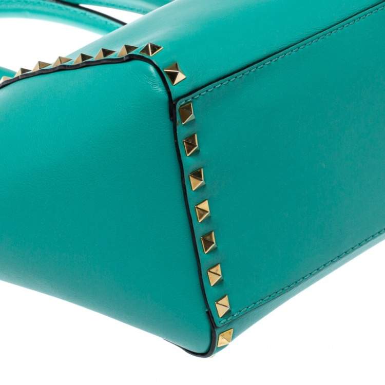Pre Owned Valentino Green Leather Small Rockstud Trapeze Tote
