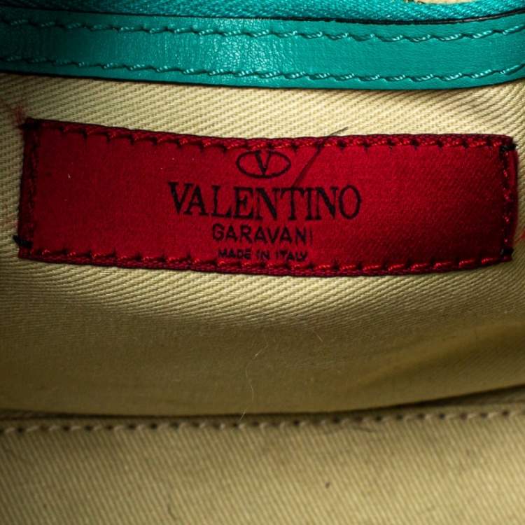 Pre Owned Valentino Green Leather Small Rockstud Trapeze Tote