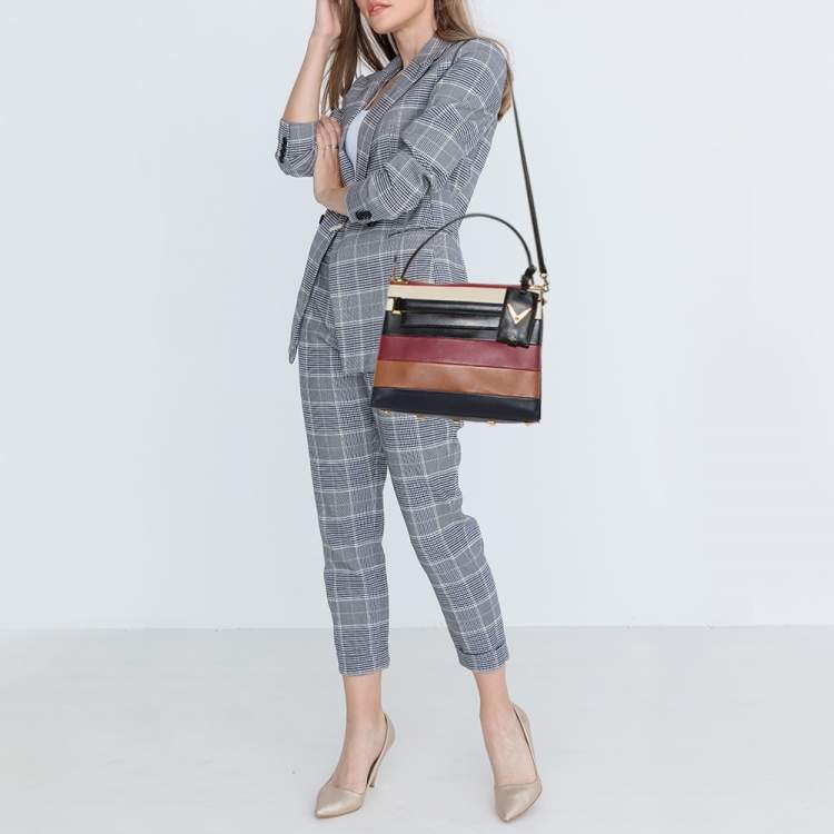 Pre Owned Valentino Multicolor Striped Leather My Rockstud Top Handle Bag
