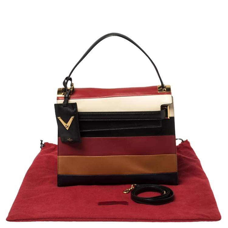 Pre Owned Valentino Multicolor Striped Leather My Rockstud Top Handle Bag