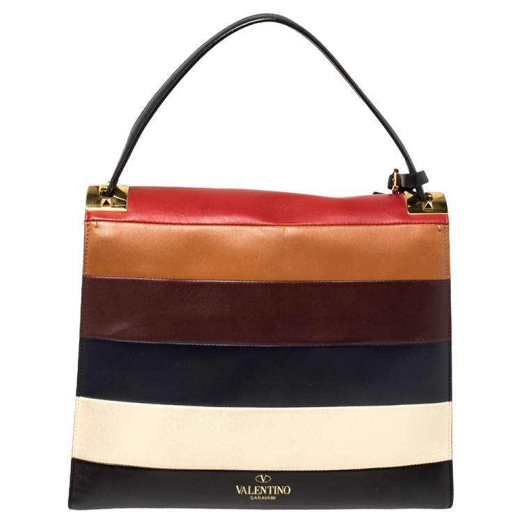 Pre Owned Valentino Multicolor Striped Leather My Rockstud Top Handle Bag