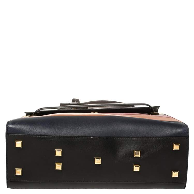 Pre Owned Valentino Multicolor Striped Leather My Rockstud Top Handle Bag