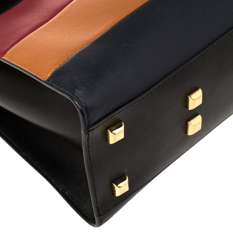 Pre Owned Valentino Multicolor Striped Leather My Rockstud Top Handle Bag