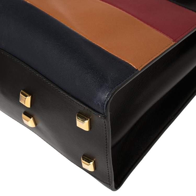 Pre Owned Valentino Multicolor Striped Leather My Rockstud Top Handle Bag