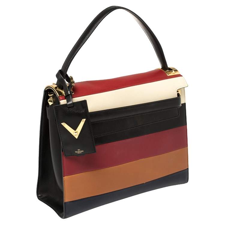 Pre Owned Valentino Multicolor Striped Leather My Rockstud Top Handle Bag