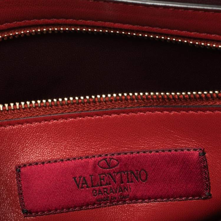 Pre Owned Valentino Burgundy Quilted  Leather Rockstud Spike Top Handle Bag