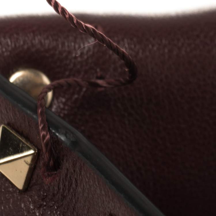 Pre Owned Valentino Burgundy Quilted  Leather Rockstud Spike Top Handle Bag