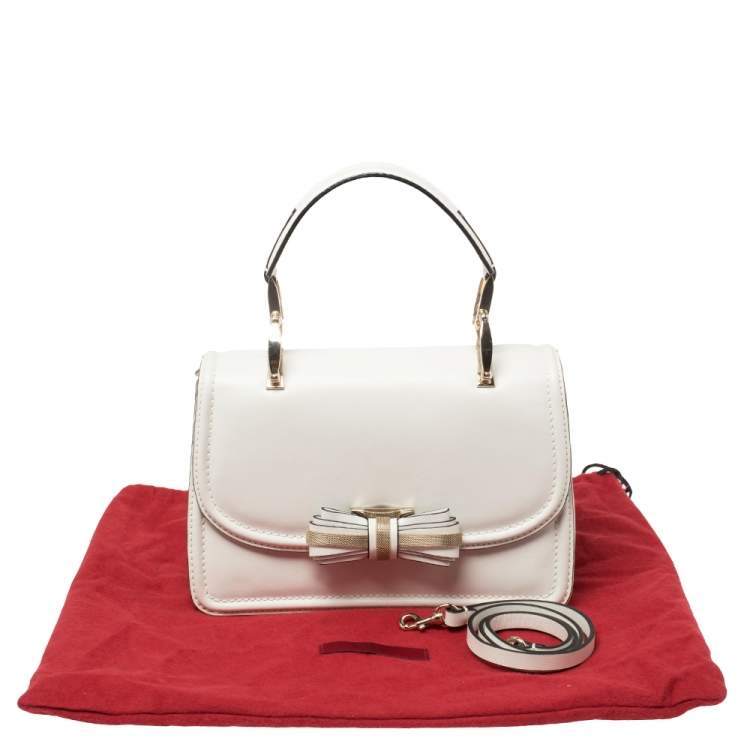 مملوكة مسبقًا Valentino White Leather Metal Mesh Bow Flap Top Handle Bag