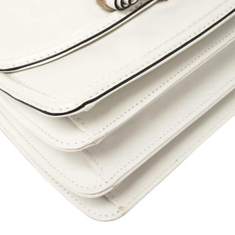 مملوكة مسبقًا Valentino White Leather Metal Mesh Bow Flap Top Handle Bag