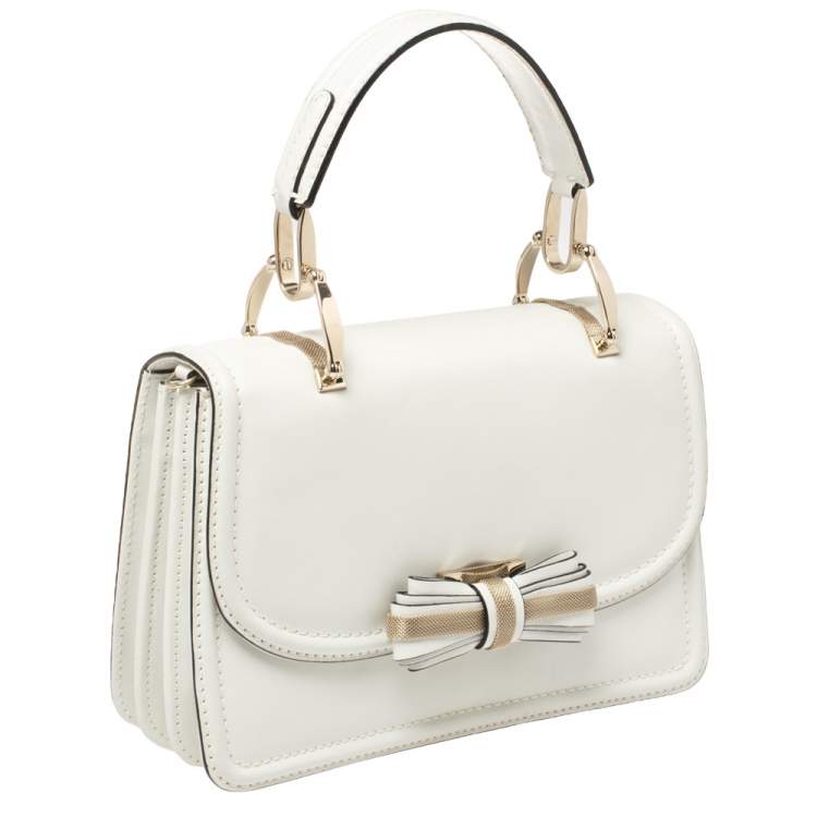 مملوكة مسبقًا Valentino White Leather Metal Mesh Bow Flap Top Handle Bag
