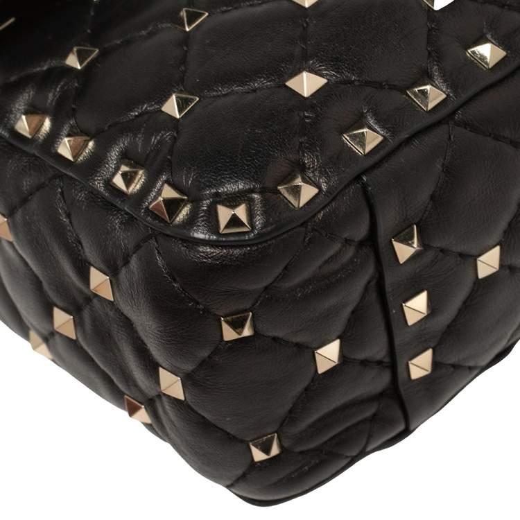 Pre Owned Valentino Black Quilted Leather Rockstud Spike Top Handle Bag