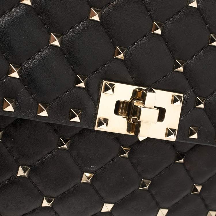 Pre Owned Valentino Black Quilted Leather Rockstud Spike Top Handle Bag