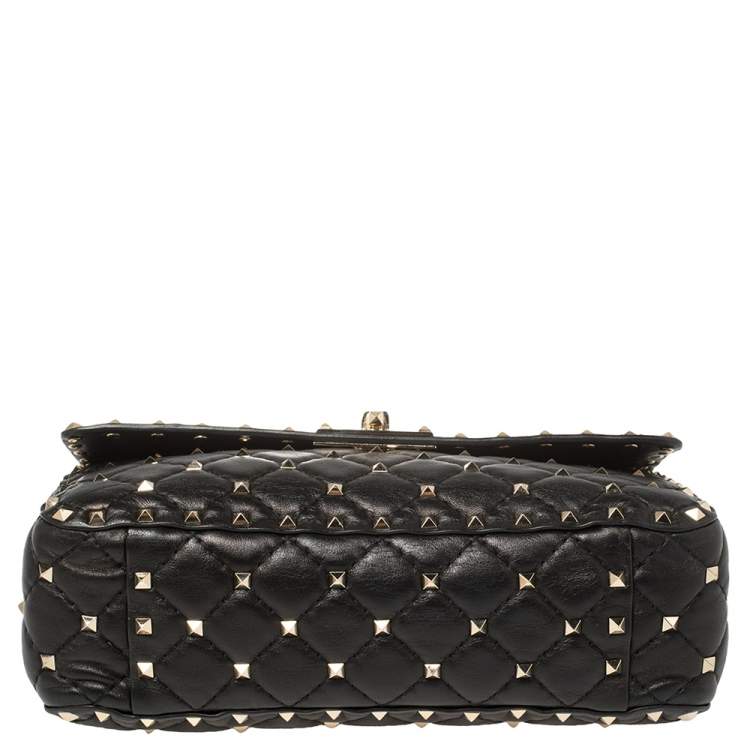 Pre Owned Valentino Black Quilted Leather Rockstud Spike Top Handle Bag