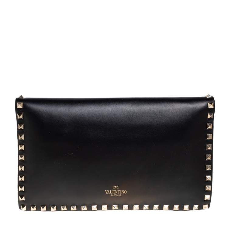 Pre Owned Valentino Black Leather Rockstud Wristlet Clutch