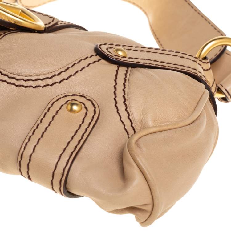 Pre Owned Valentino Beige Leather VRing Flap Hobo