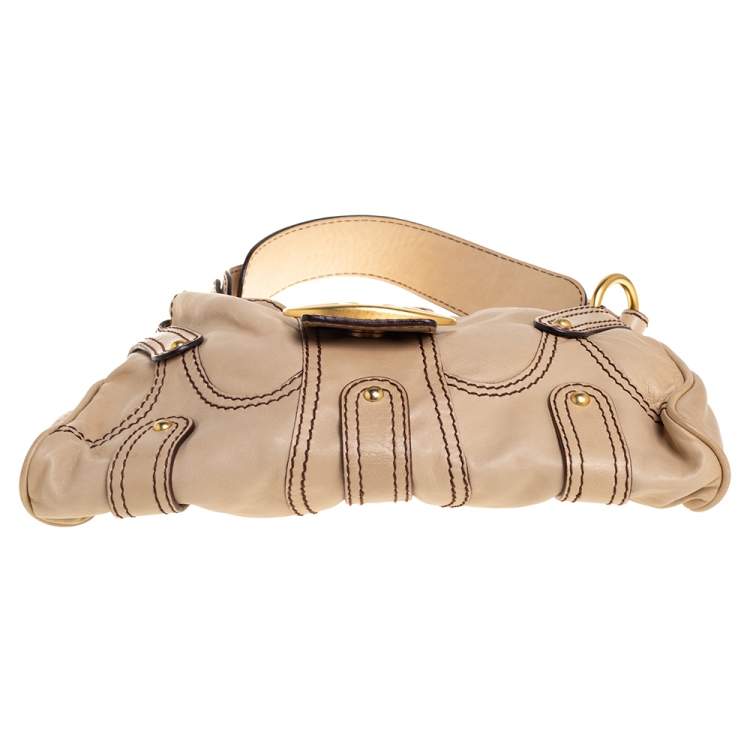 Pre Owned Valentino Beige Leather VRing Flap Hobo