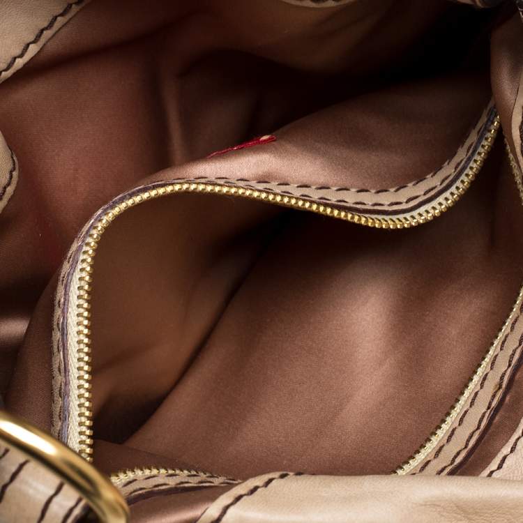 Pre Owned Valentino Beige Leather VRing Flap Hobo