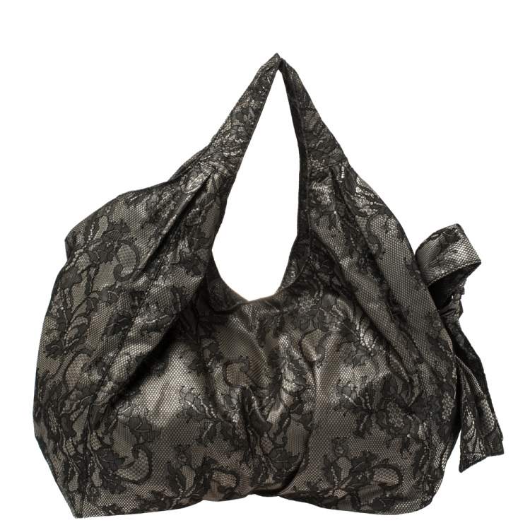 مملوكة مسبقًا Valentino Black Day Lace Large Nuage Bow Hobo