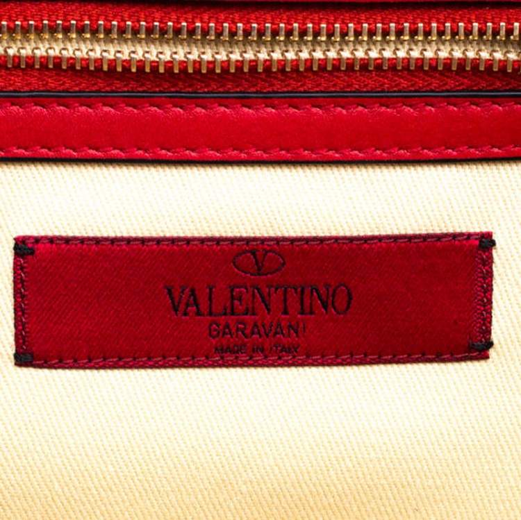 Pre Owned Valentino Red Leather Medium Rockstud Glam Lock Flap Bag