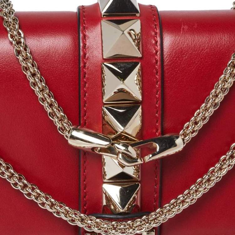 Pre Owned Valentino Red Leather Medium Rockstud Glam Lock Flap Bag