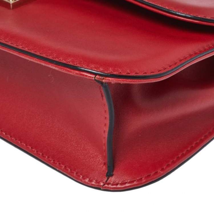 Pre Owned Valentino Red Leather Medium Rockstud Glam Lock Flap Bag