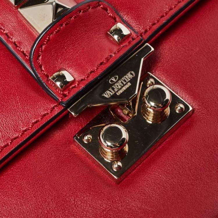 Pre Owned Valentino Red Leather Medium Rockstud Glam Lock Flap Bag
