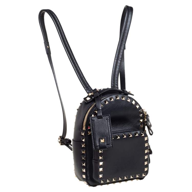 Pre Owned Valentino Black Leather Mini Rockstud Backpack