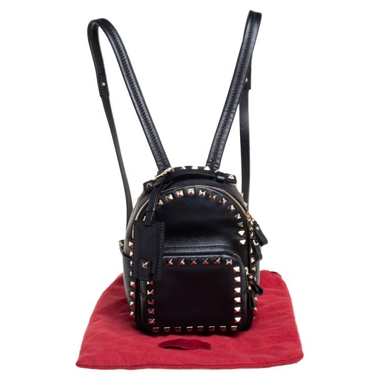 Pre Owned Valentino Black Leather Mini Rockstud Backpack