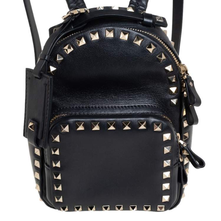 Pre Owned Valentino Black Leather Mini Rockstud Backpack