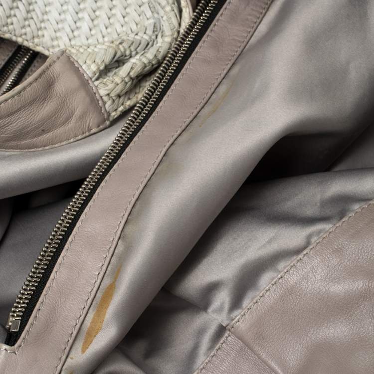 Pre Owned Valentino Grey Woven Raffia and Leather Bow Hobo