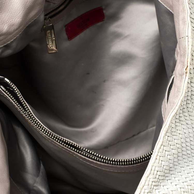 Pre Owned Valentino Grey Woven Raffia and Leather Bow Hobo