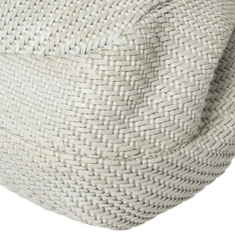 Pre Owned Valentino Grey Woven Raffia and Leather Bow Hobo