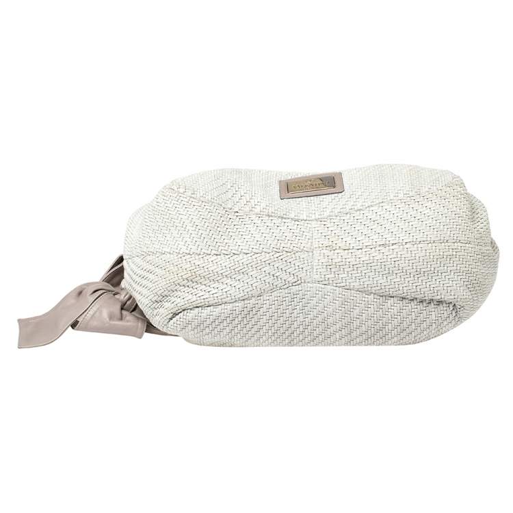 Pre Owned Valentino Grey Woven Raffia and Leather Bow Hobo