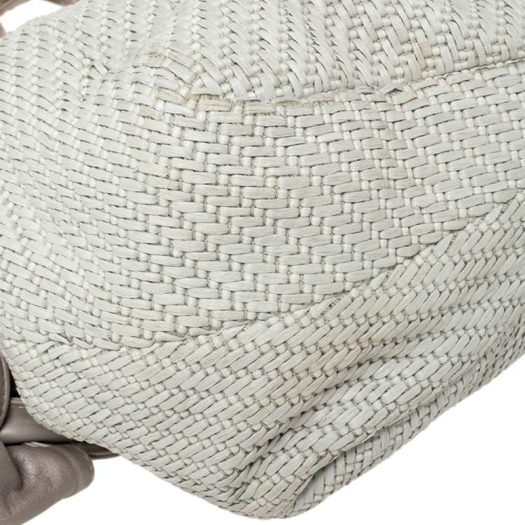 Pre Owned Valentino Grey Woven Raffia and Leather Bow Hobo