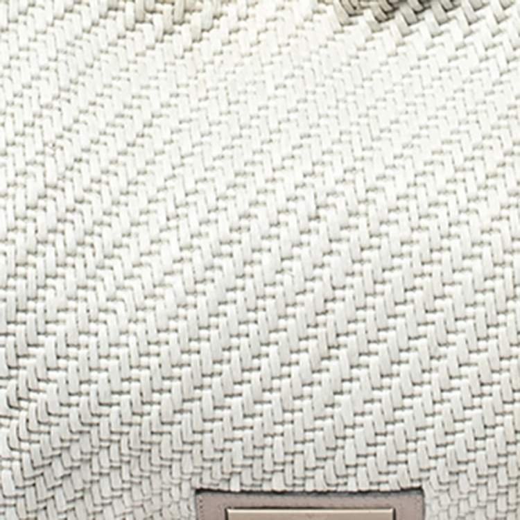 Pre Owned Valentino Grey Woven Raffia and Leather Bow Hobo