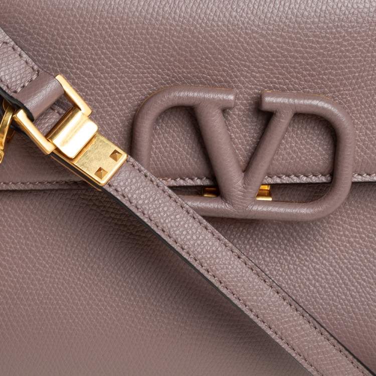 Pre Owned Valentino Dark Beige Leather Small VSLING Top Handle Bag