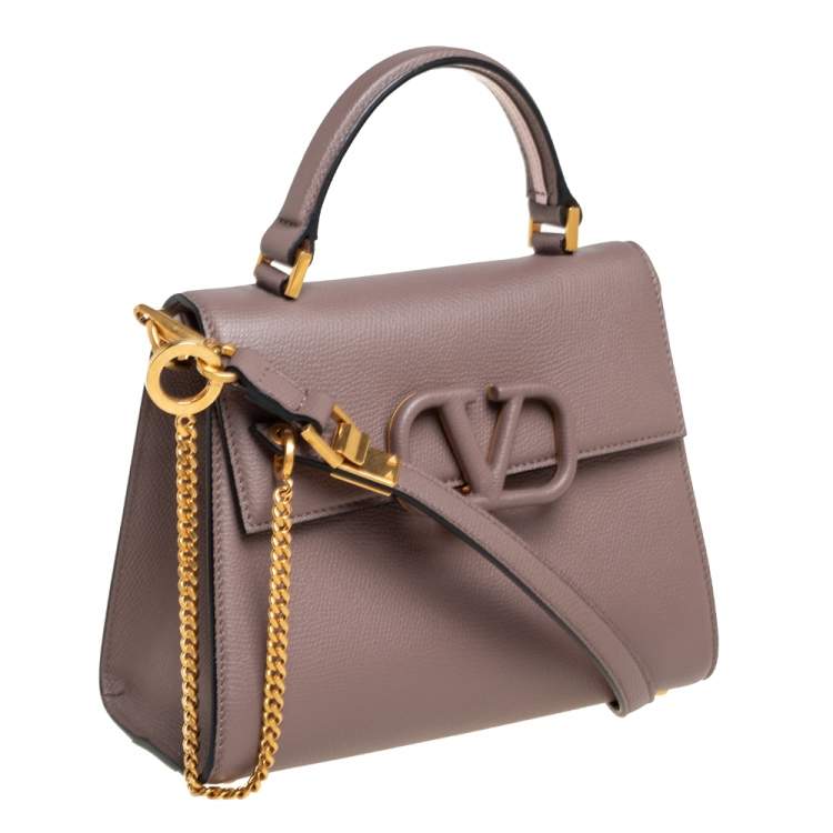 Pre Owned Valentino Dark Beige Leather Small VSLING Top Handle Bag
