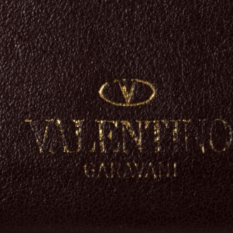Pre Owned Valentino Burgundy Leather Rockstud Card Holder